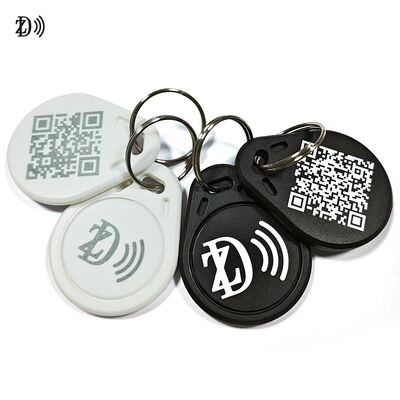 โลโก้/รหัส QR กันน้ําที่กําหนดเอง ABS Keyfob MIFARE Classic EV1 RFID ABS Keychain สําหรับการควบคุมการเข้าประตู