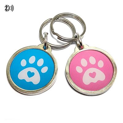 Waterproof Custom Printing 13.56MHz NTAG213 Keychain Lost Tracking Metal Edge Epoxy Pet ID Tag for Dog & Cat Identification