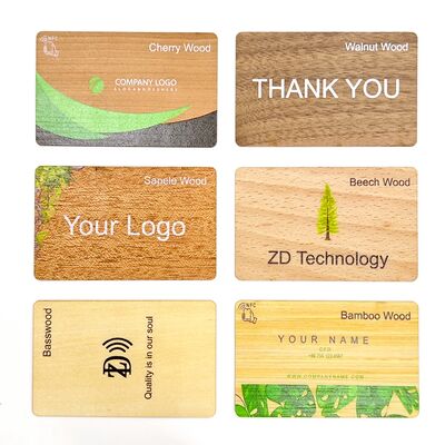 ขายตรงจากโรงงาน โลโก้ที่กําหนดเอง บัตรธุรกิจ RFID ไม้ NFC ISO14443A 13.56MHz ไม้เปล่า NFC โรงแรม คีย์บัตรประชาชน